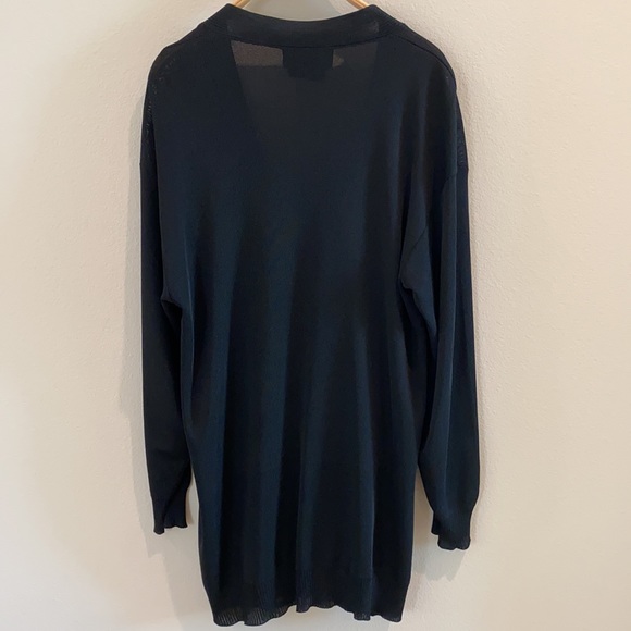 VTG Donna Karan Long Black Deep-V Woven Rayon Cardigan - Picture 3 of 11